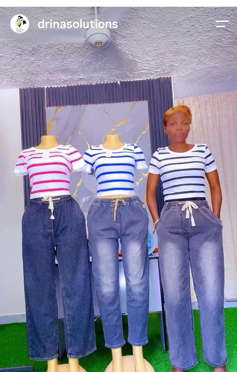 Striped Top & Denim Trouser Outfit